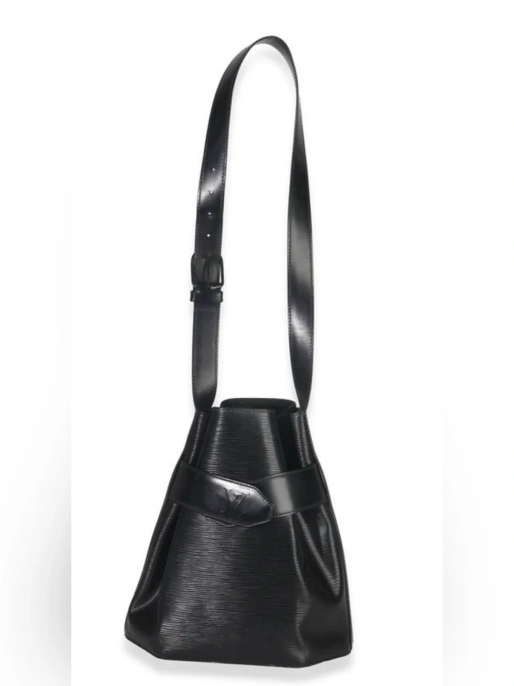 LOUIS VUITTON SAC D'ÉPAULE BUCKET SHOULDER BAG PURSE IN BLACK EPI LEATHER PM